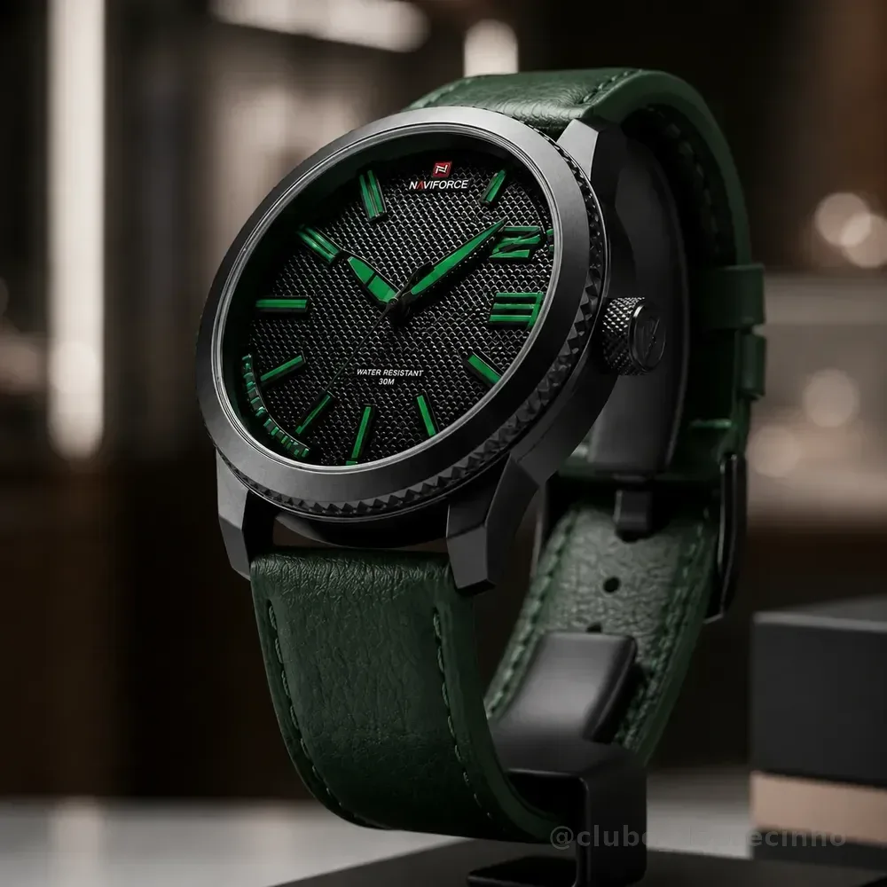 Relógio De Pulso Masculino De Moda Casual Couro Verde Preto Verde Preto Cinza-escuro