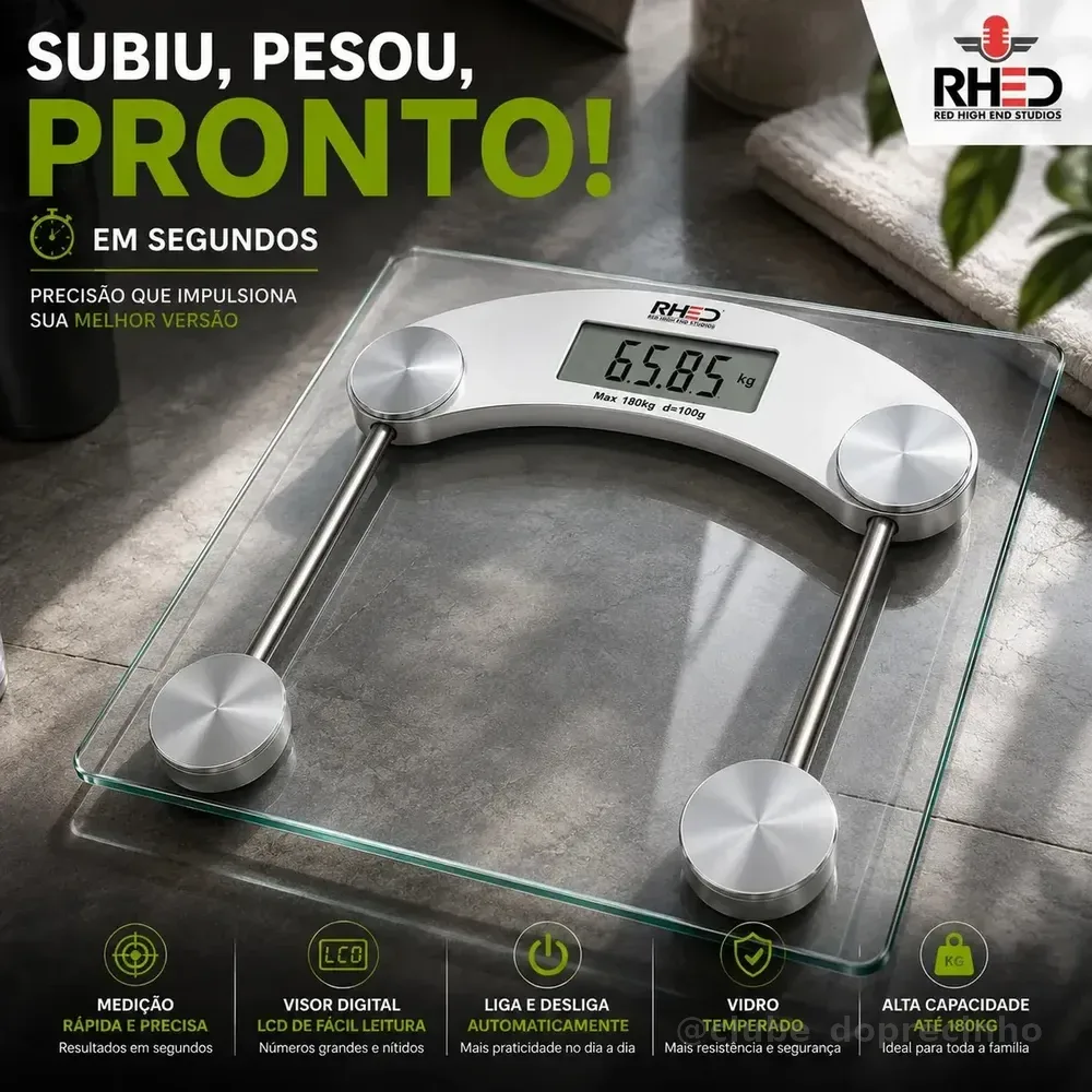 Balança Corporal Digital Vidro Temperado Transparente Portátil pesagem Academia Nutricionista Balanca 180kg Dieta Treino Fitness Musculação Saúde Profissional Ou Domestico - Rhead Red High End Studios