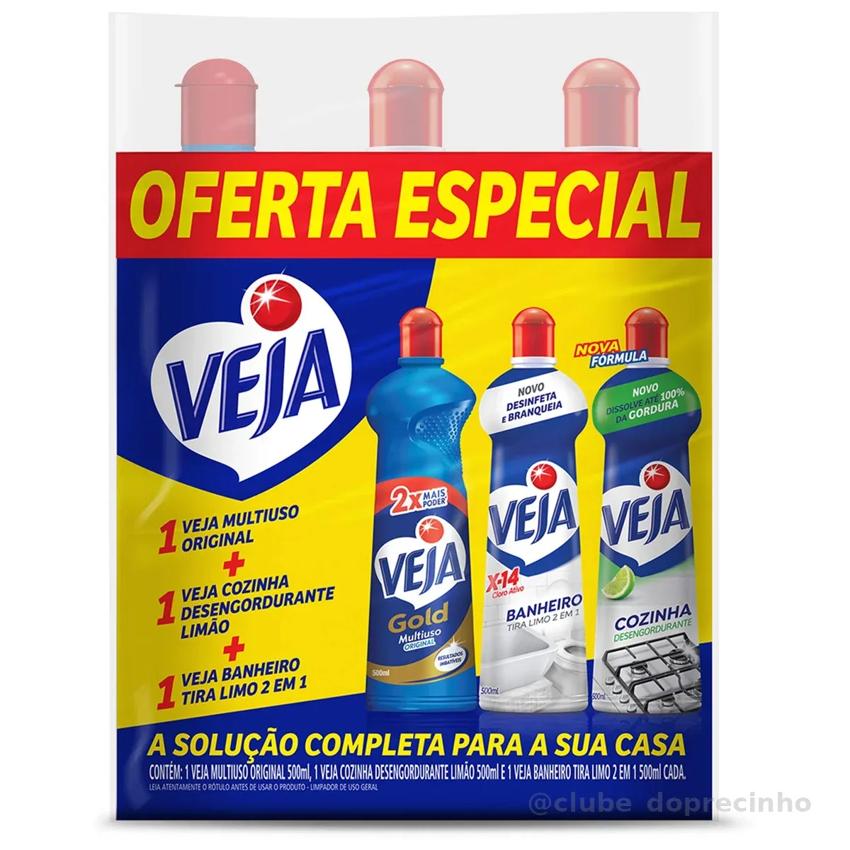 Kit Veja - 1 Limpadores Multiuso Original 500ml + 1 Limpador Cozinha Desengordurante Limão 500ml + 1 Limpador Banheiro Tira Limo 500m