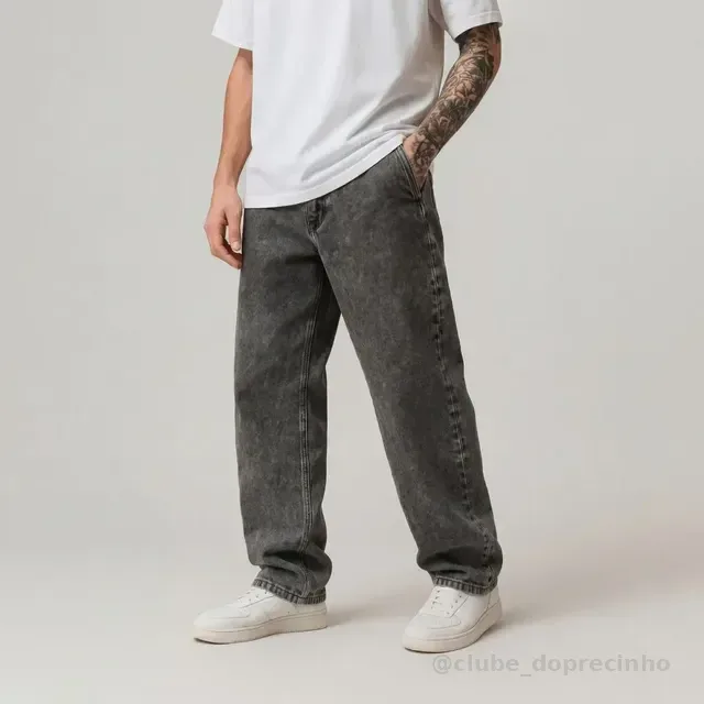 Calça Balão Jeans Masculina Baggy Larga Streetwear Estonada
