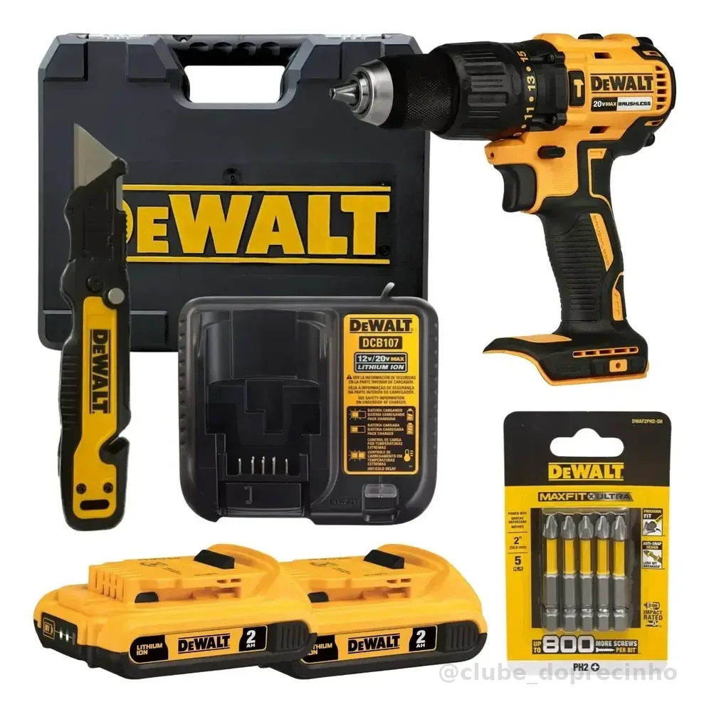 Parafusadeira De Impacto 20v Dcd7781d2 + Brindes Dewalt Amarelo E Preto 20