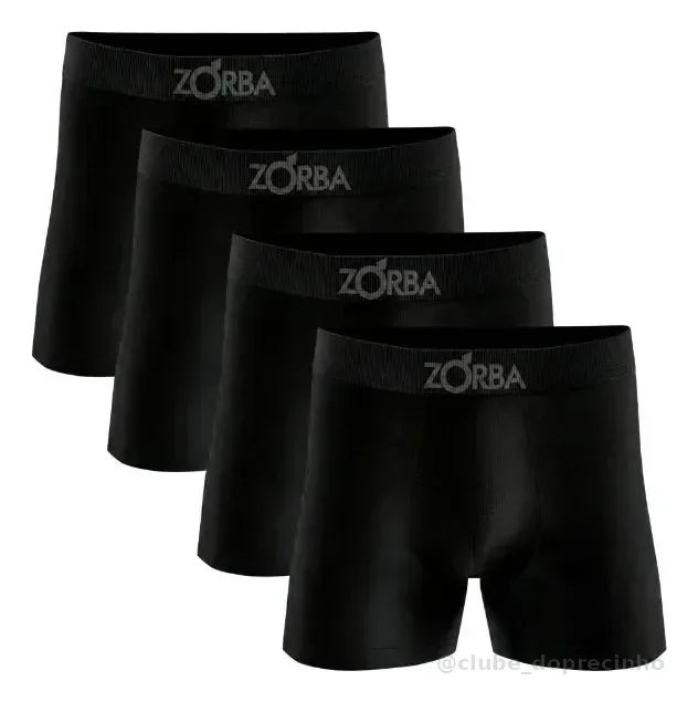Kit 4 Cuecas Boxer Zorba Algodão Sem Costura Toque Fresco 4 Pretos Confortável Respirável M (42 A 44)