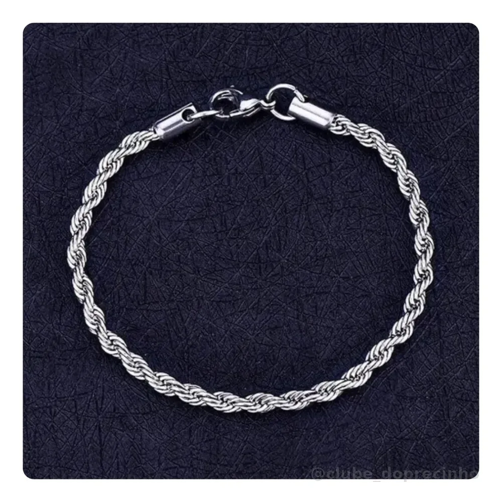 Pulseira Masculina Corrente Baiano 2mm Aço Inox Prateado 2mm 0.2 Cm 22 Cm