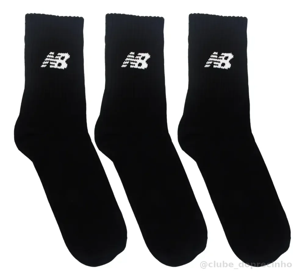 Kit 3 Meias New Balance Cano Longo 39 Ao 42 Casual Básico Preto 39/42