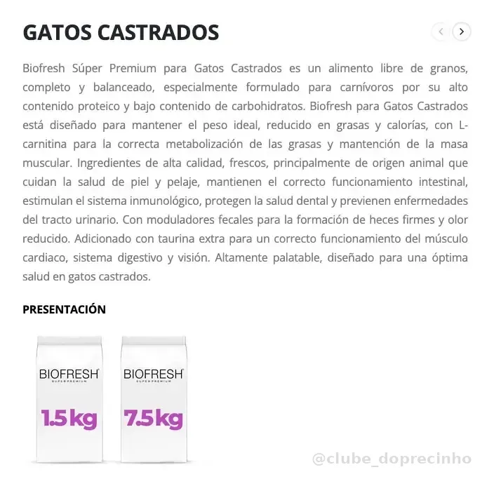 Ração Para Gatos Adulto Castrado Sabor Salmão 7,5kg Biofresh