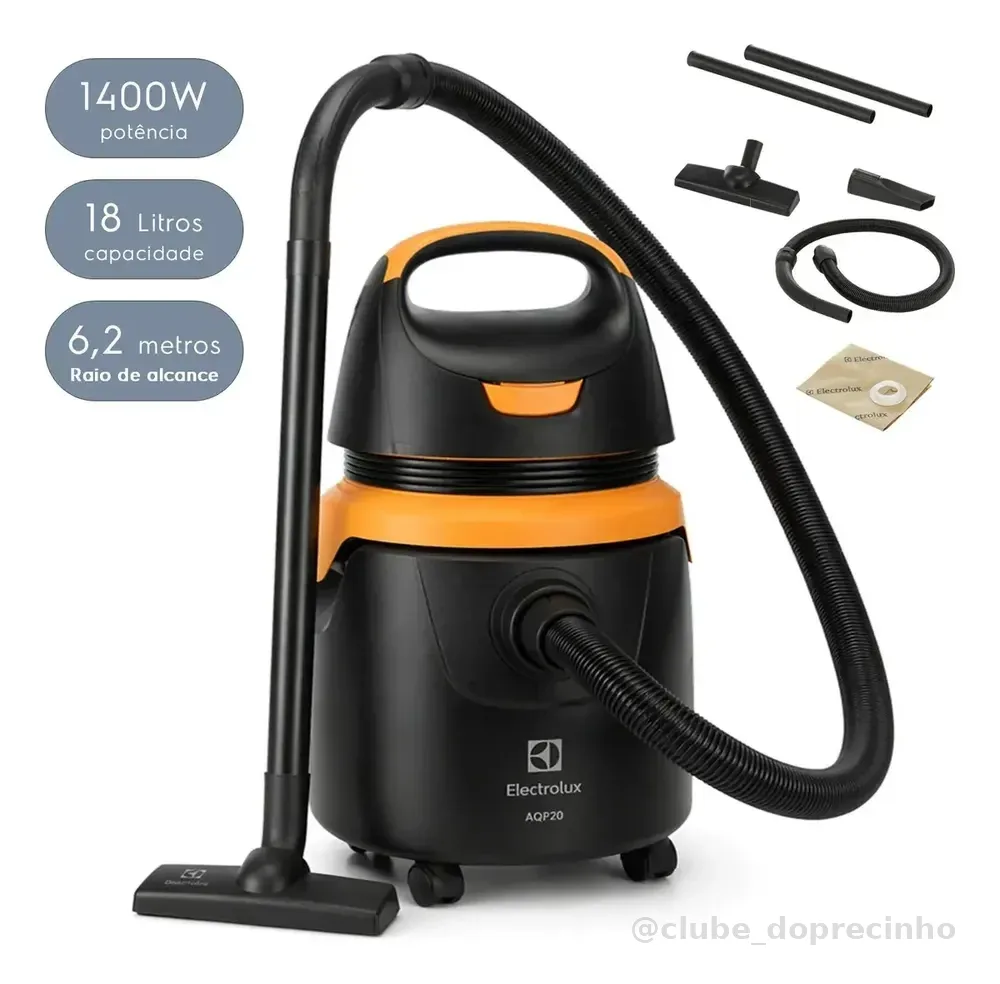Aspirador de Pó e Água Electrolux 1400W 18 Litros 6,2 raio de ação Compacto Potente Função Sopro protetor térmico AQP20