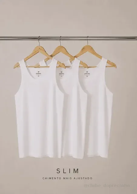 Kit Com 3 Regatas Masculinas Básicas Slim Hering