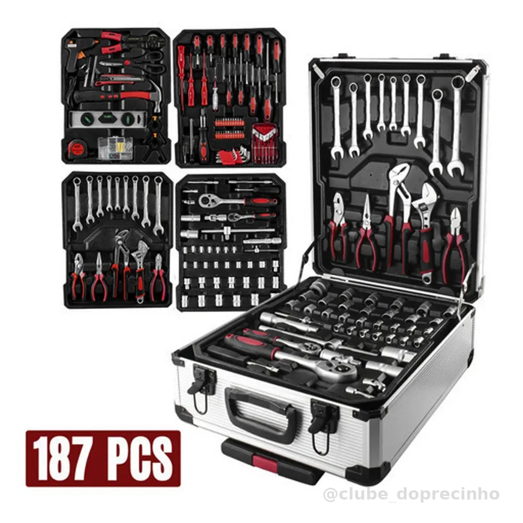 Kit Maleta De Ferramentas 187 Pçs Cromo Valadinum C/ Rodas