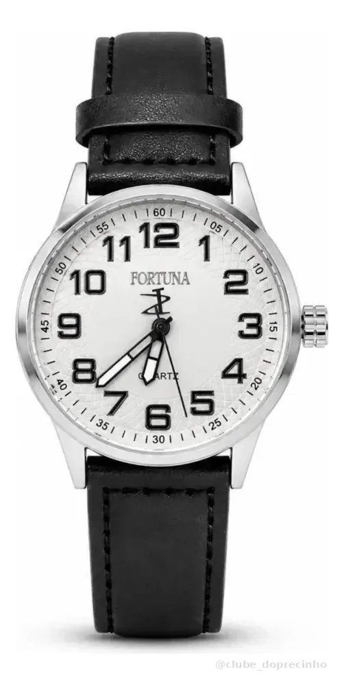 Relógio De Pulso Masculino Fortuna Old Money Minimalista Preto Cx Prata Branco