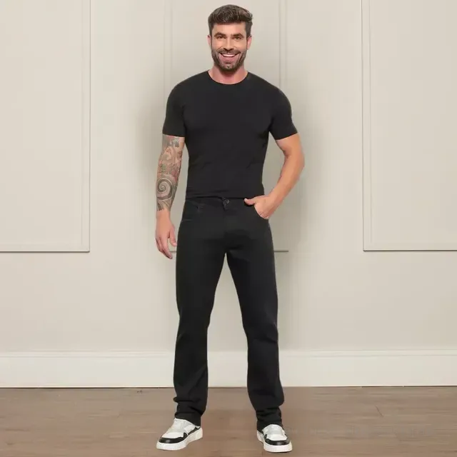 Calça Jeans Preta Masculina Tradicional Lycra 38 A 54