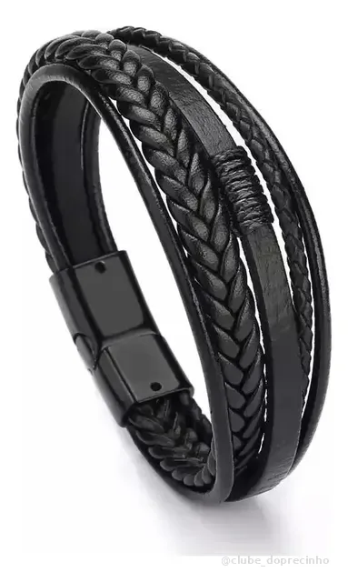 Pulseira Masculina Couro Fecho Magnético Executiva
