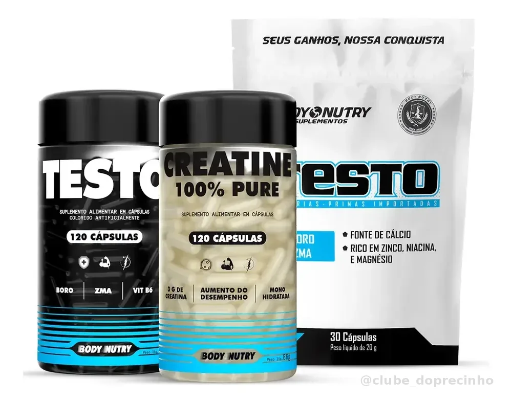 Kit 1x Creatina 100% Pura Monohidratada e Micronizada Creatine Pure Monohydrate Alto Grau de Pureza + 1x Pré Hormonal Precursor Testo, Boro ZMA Magnésio B6 Zinco Vitaminas Minerais + 30 Cápsulas Testo