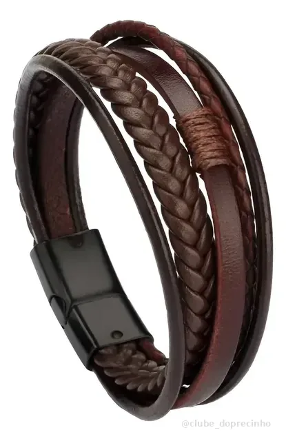 Pulseira Masculina Couro Exclusive Com Fecho Magnético