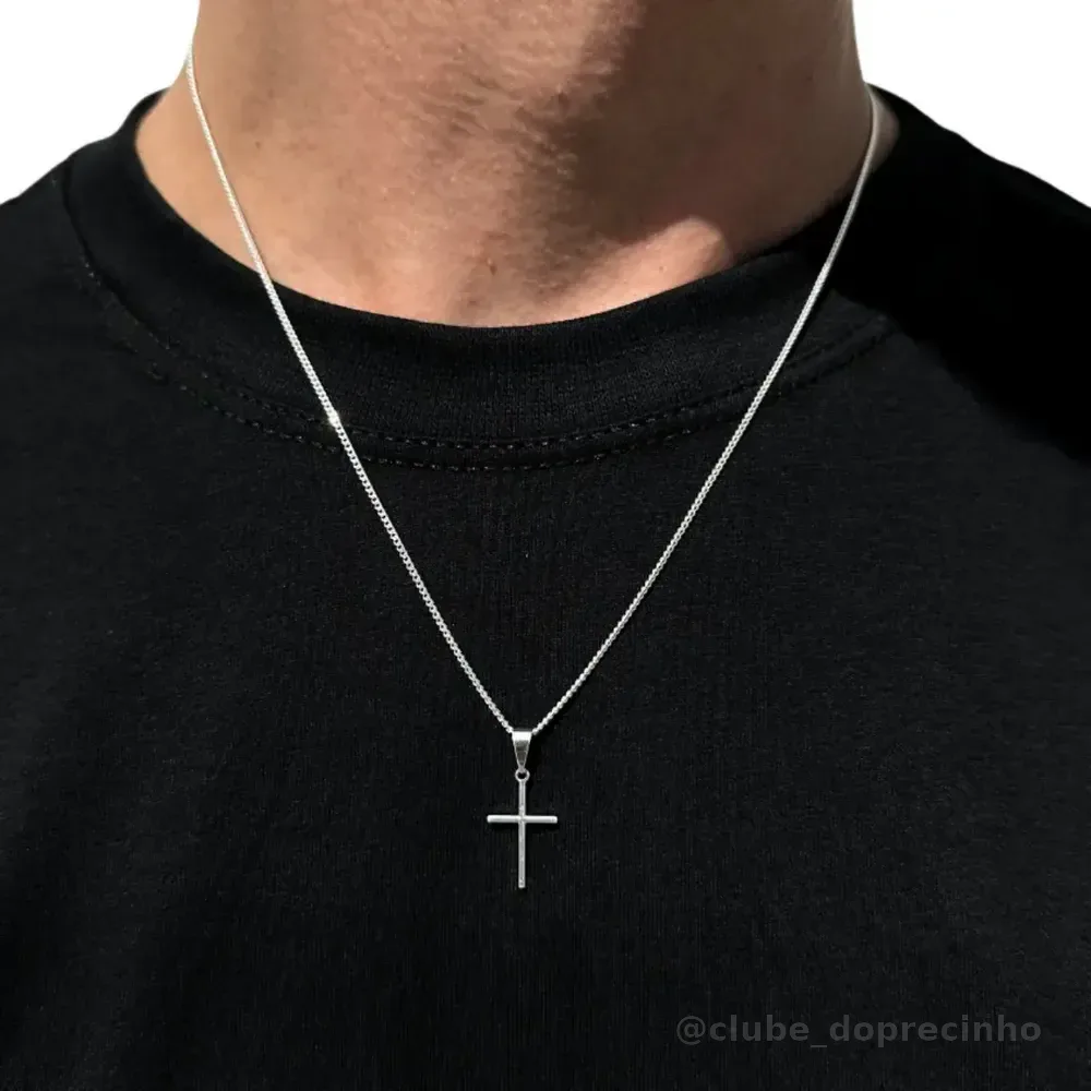 Corrente Cordão Masculino Grumet Aço Inox Cruz Crucifixo. 50 Prateado