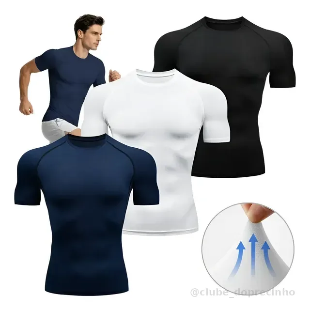Kit 3 Camiseta Masculina Rash Guard Slim Manga Curta Térmica