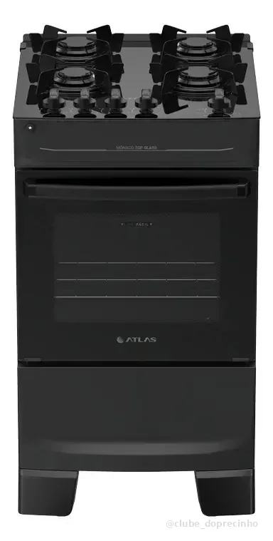 Fogão 4 Bocas Atlas Mônaco Top Glass Automático Mesa De Vidro Preto