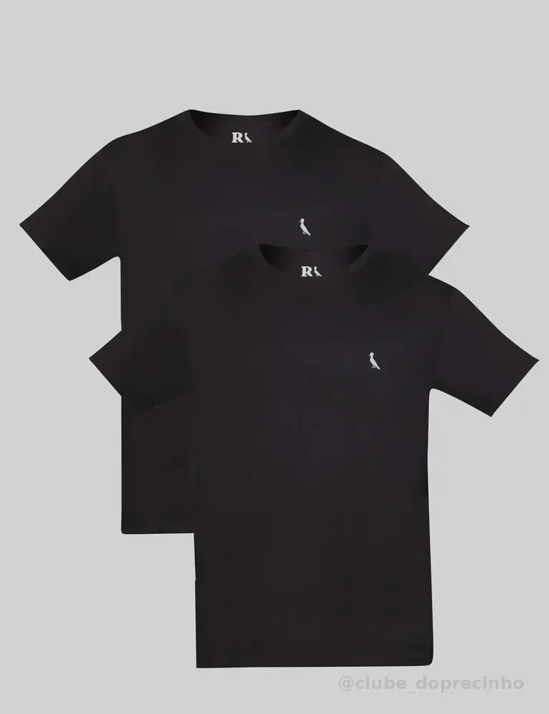 Kit Duas Camisetas Regular Essence Reserva Preto/preto Liso G