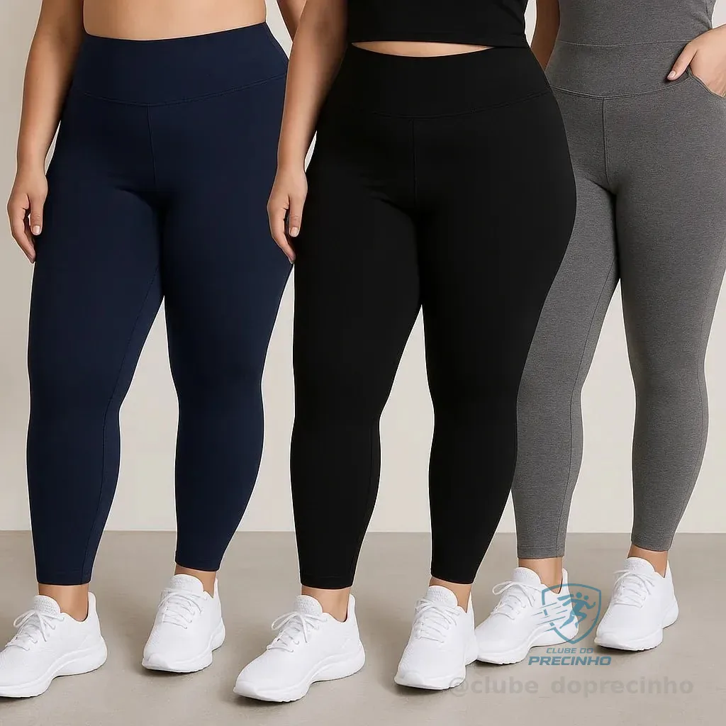Kit 3 Calças Plus Size Feminina Legging Grossa Cós Alto