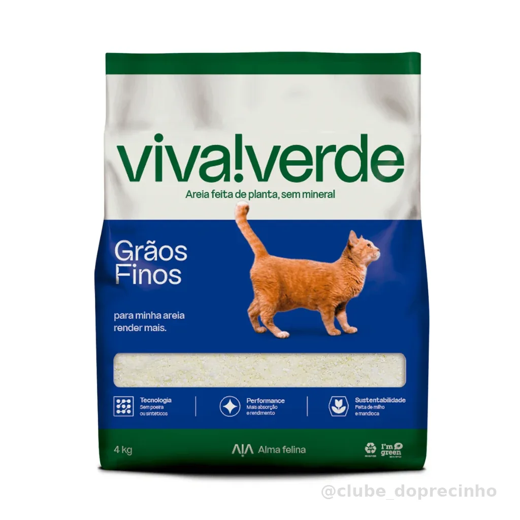Areia Higiênica Biodegradável Viva Verde para Gatos - Grãos Finos - 4kg
