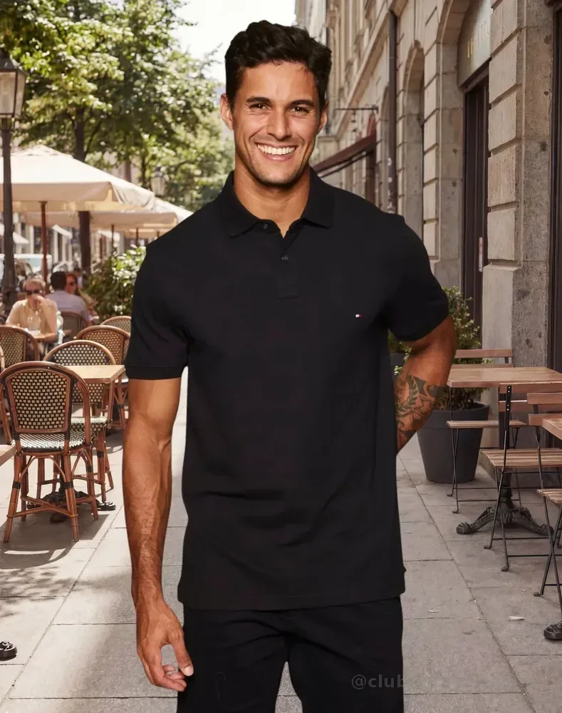 Camisa Tommy Hilfiger Masculino Curta Im 1985 Regular Polo Black N/a M Bordado
