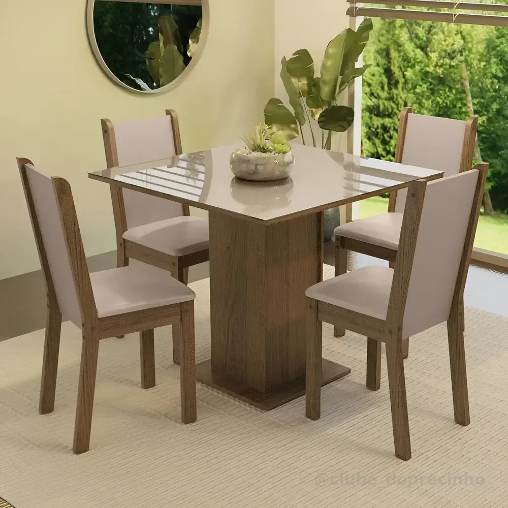 Sala De Jantar Mesa Tampo De Vidro 4 Cadeiras Tifani Madesa Cor Rustic/Crema/Sintético Bege XMMDJA040165