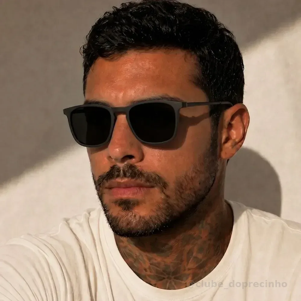 Óculos De Sol Masculino Moderno Estiloso Casual Uv Premium Quadrado Preto