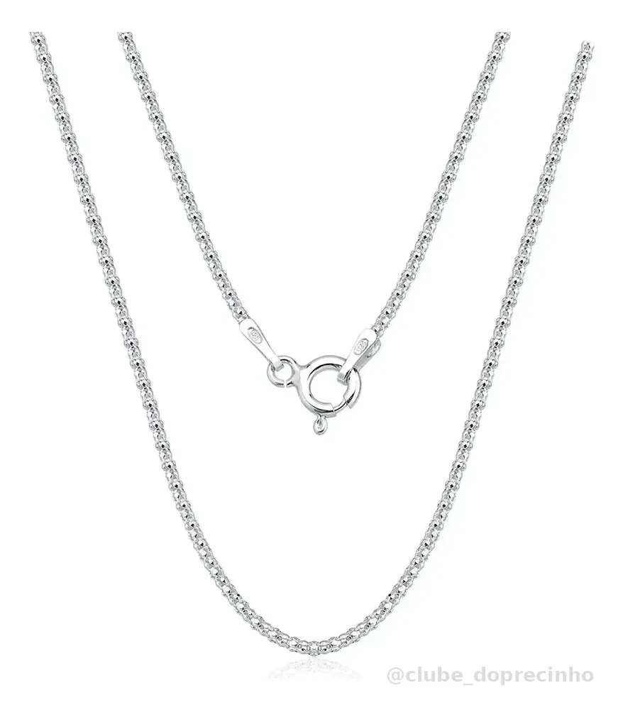 Corrente Pipoca Em Prata 925 Cordão Colar Unissex Aqua Joias - Prata 50cm