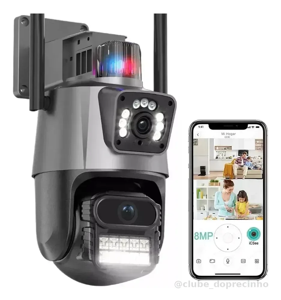 Câmera Segurança Wifi Ip Lente Dupla 2x 3mp Externa 360° Cinza
