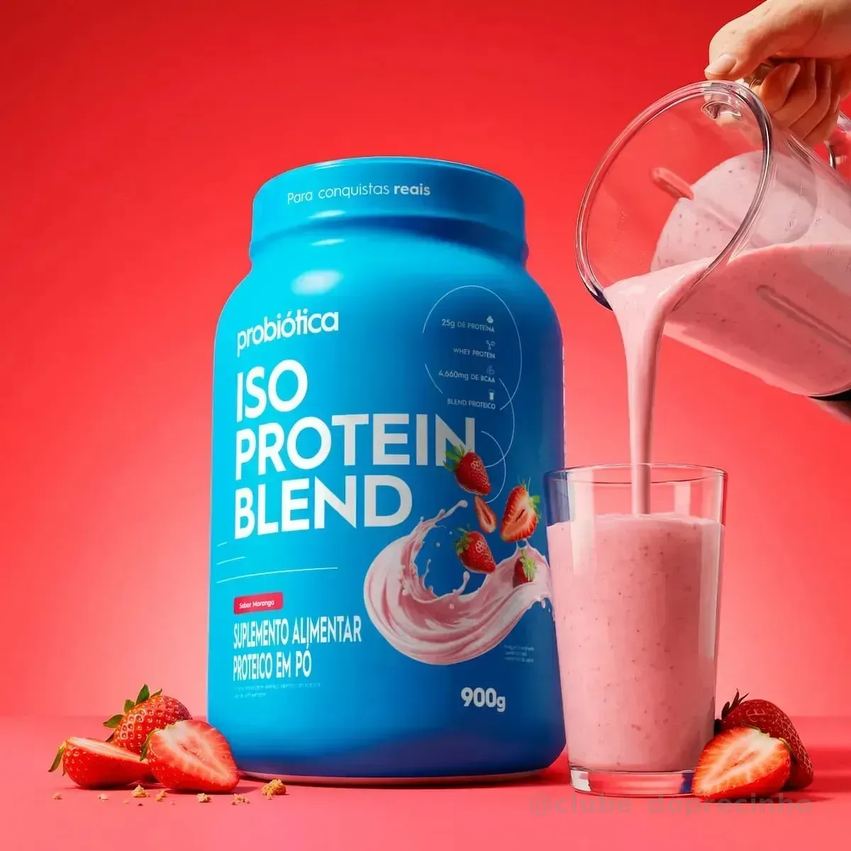 Whey Protein 900g Iso Blend Protein Probiótica Morango Blend de Proteínas