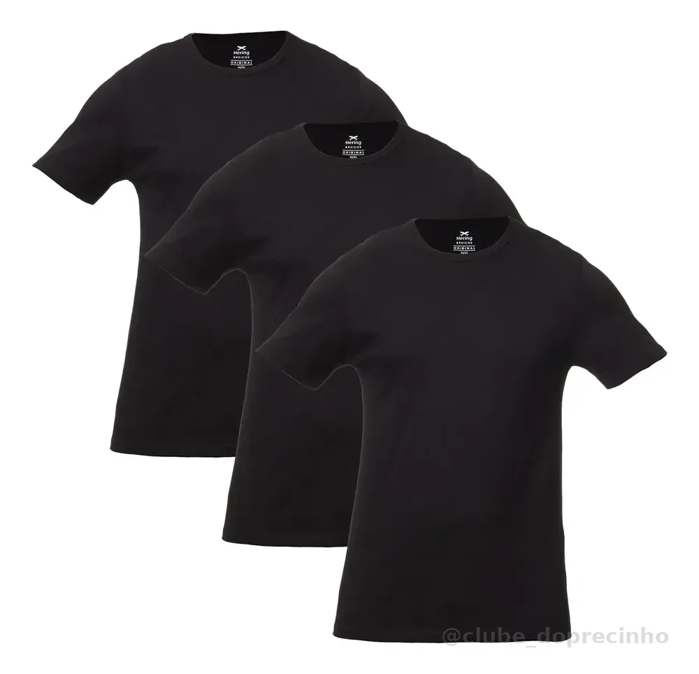 Kit Com 3 Camisetas Masculinas Básicas Slim Cor Preto Hering Preto Lisa G