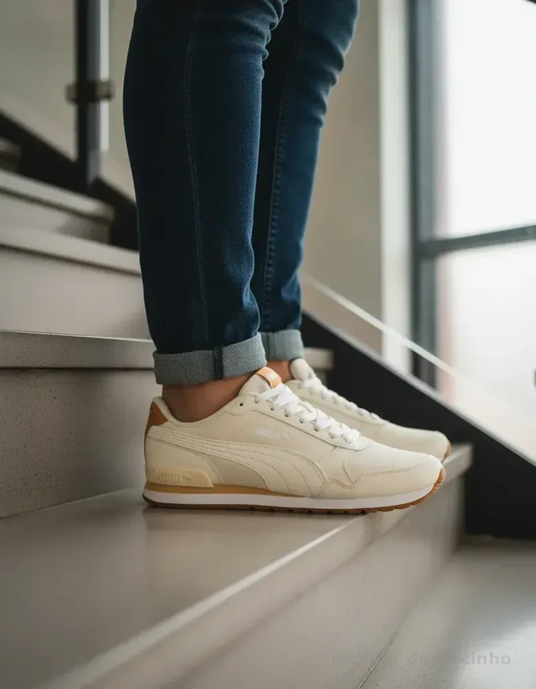 Tênis Masculino St Runner V2 Sn Puma Pristine-dusty Tan-gum Liso 38