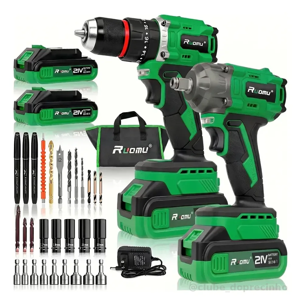 Kit Chave De Impacto + Furadeira Brushless 21v 2 Baterias