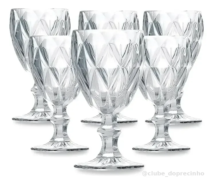 Conjunto de Taças de Vidro 340ml Diamond Line - 6 Peças Transparente