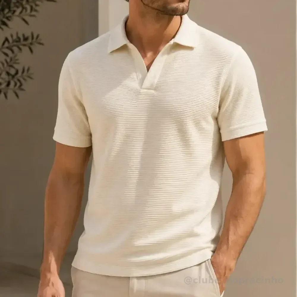 Camisa Polo Texturizada Masculina Italiana Gola Clássica Off White Gg