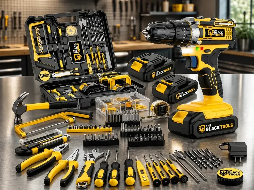 Parafusadeira Furadeira De Impacto 21v + Maleta Jogo 147 Pçs Amarelo E Preto 127/220v 60hz