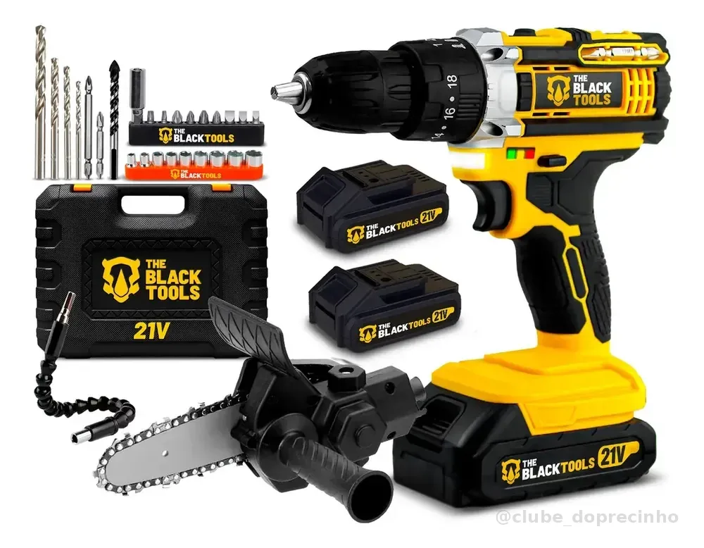 Parafusadeira Furadeira De Impacto Profissional 21v Tb-21px 2 Bateria Com Maleta E Adaptador Motosserra The Black Tools