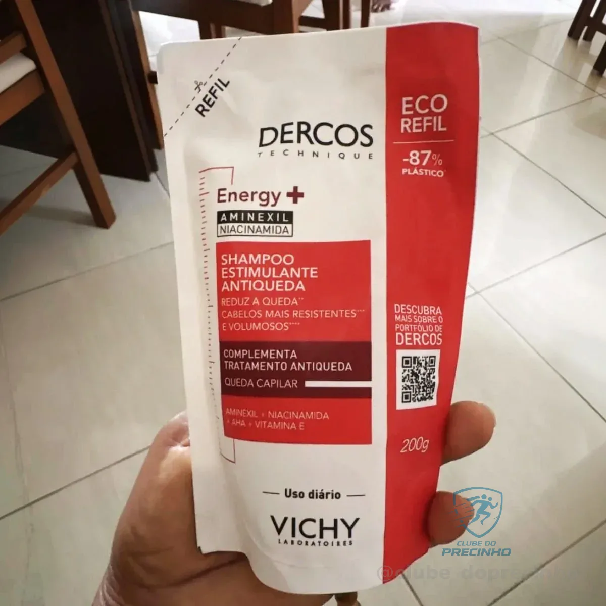 Refil Shampoo Estimulante Tratamento Antiqueda Energy+ Para Cabelos Fracos E Quebradiços, Fortalece Os Fios Com Aminexil, Aha, Niacinamida E Vitamina E, Dercos Vichy 200g