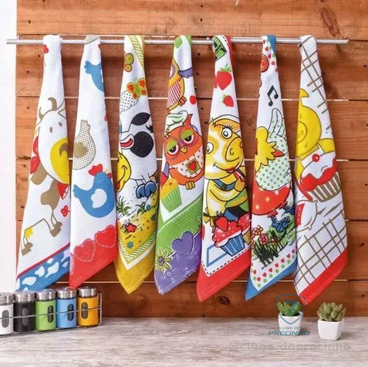 Kit 10 Pano De Prato Estampado 100% Algodão - 38cm X 63cm