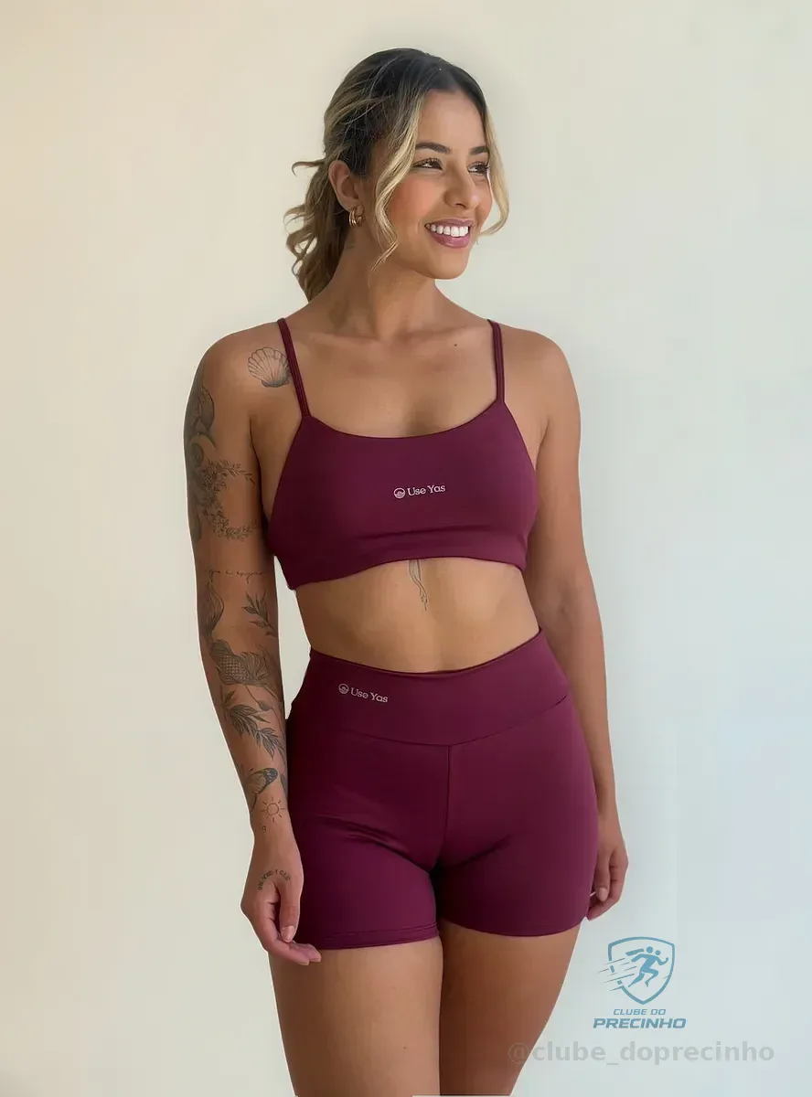 Conjunto Fitness Virginia Top Shorts Meia Coxa Cintura Alta