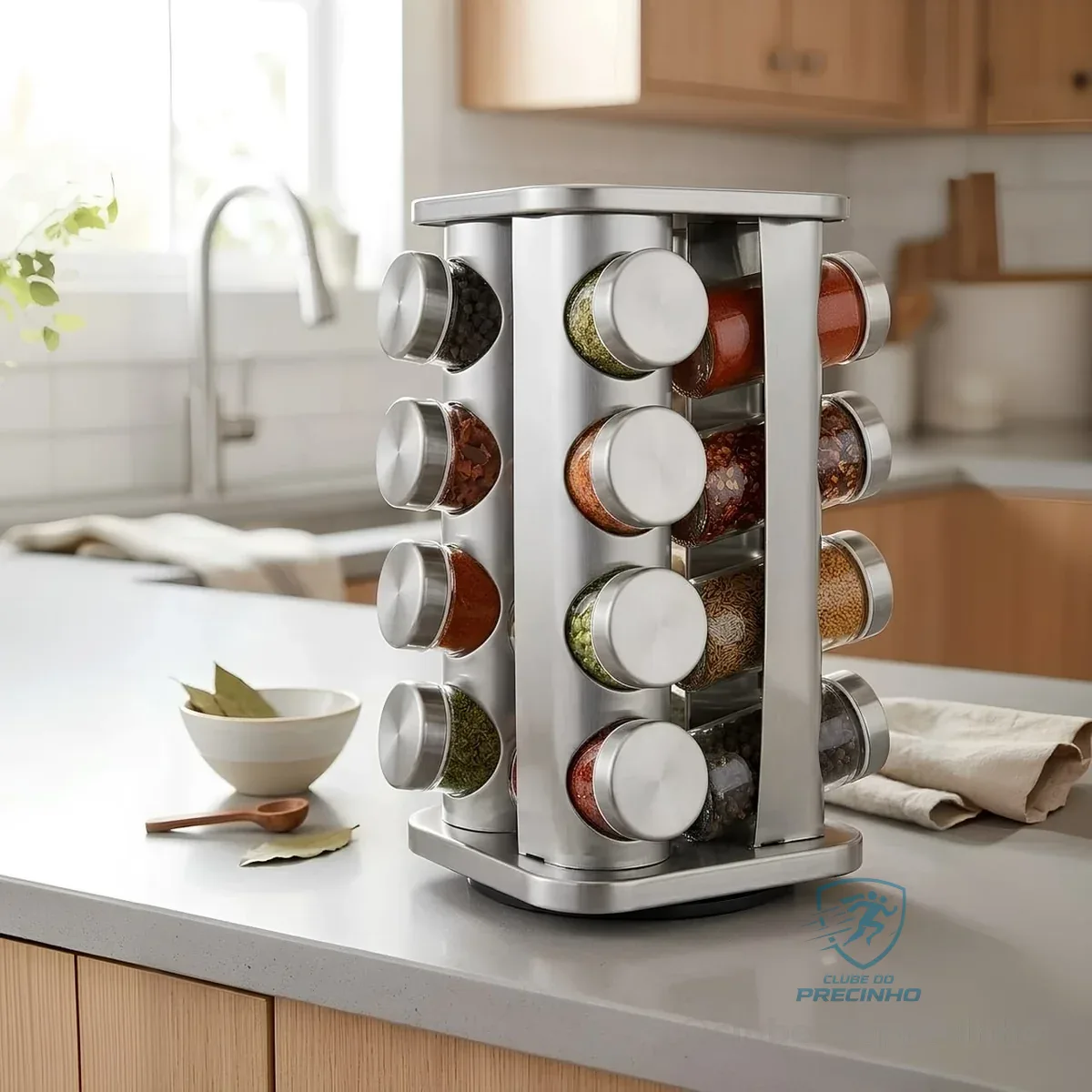 Porta Temperogiratório Inox 16 Potes +brinde Caneta Etiqueta Inox