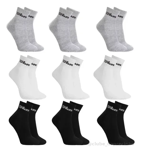 Kit 9 Pares Meias Wilson Cano Médio Masculino Adulto