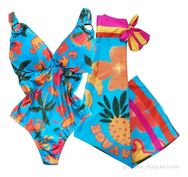 Maiô Feminino Forrado Com Saída De Praia Canga De Banho Body