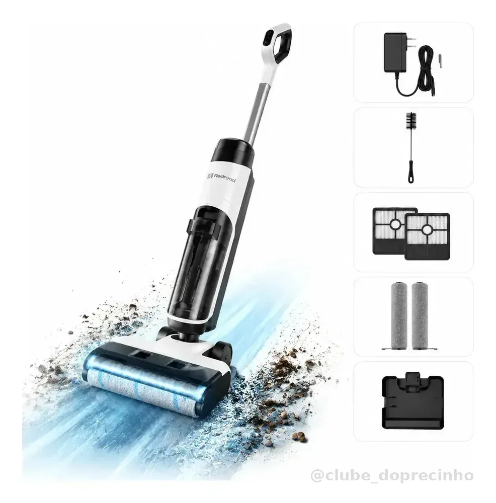 Aspirador De Pó Vertical e Sem Fio Redroad W15 Seco Úmido Aspirador Vertical Passapano 200W 910ml Branco