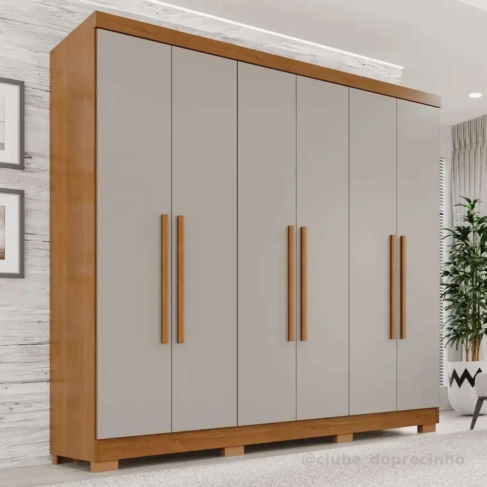 Guarda-roupa Casal 6 Portas 2 Gavetas França Espresso Móveis cor cinamomo off-white