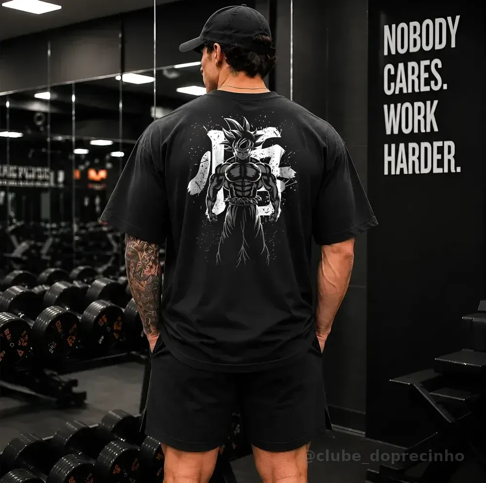 Camiseta Oversized Academia Treino Musculação Goku Algodao Preto M