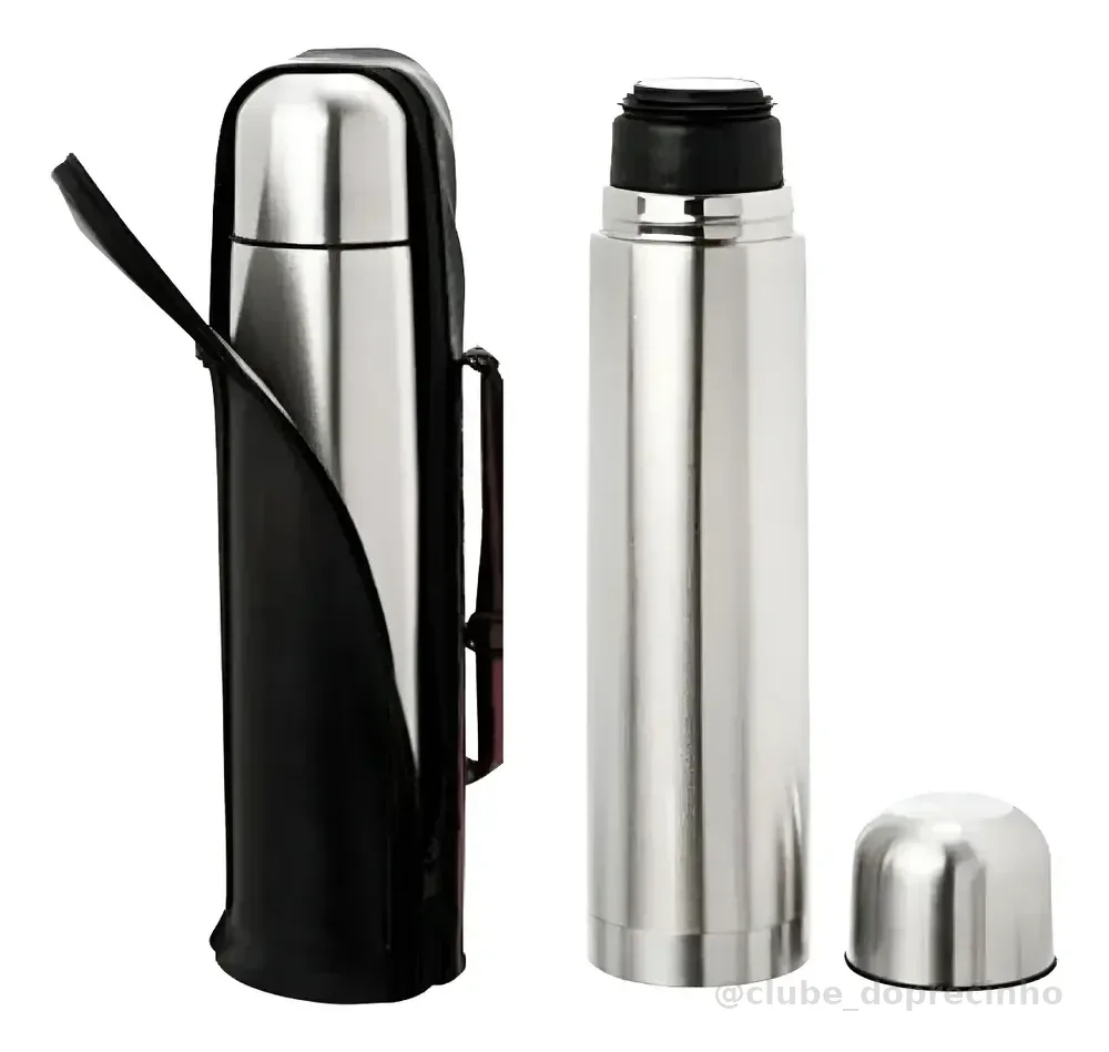Garrafa Térmica Inox 1 Litro Café Água Chimarrão Chá Capa Prateado