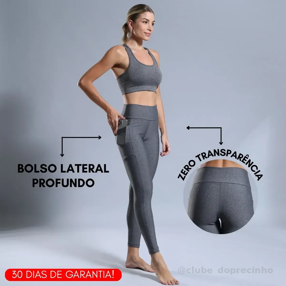 Legging Com Bolso Cintura Alta Modeladora Zero Transparência