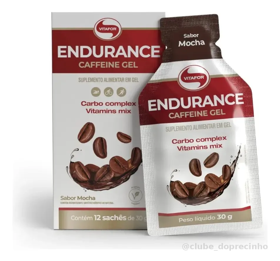 Gel de Cafeína Vitafor Endurance Sabor Moca para Esporte com 12 Sachês