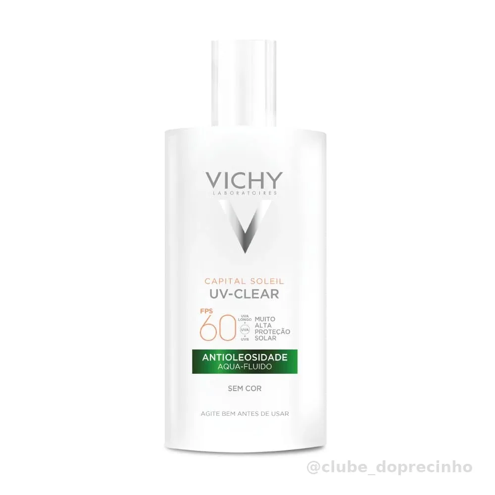 Vichy Capital Soleil UV-Clear Protetor Solar Facial Antioleosidade e Antiacne Sem Cor, Toque Seco FPS 60, com Niacinamida e Ácido Salicílico, Acabamento Invisível, 40g