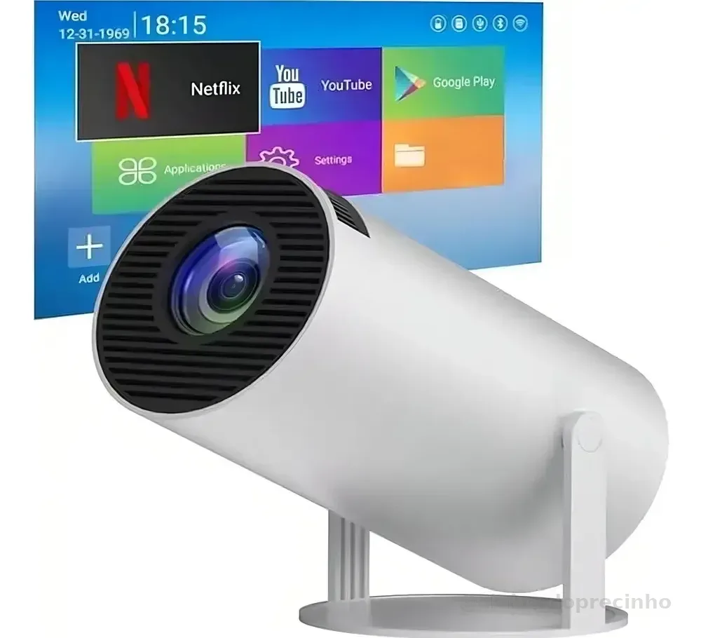 Projetor HY300 Branco 4K Portátil Wi-Fi Bluetooth